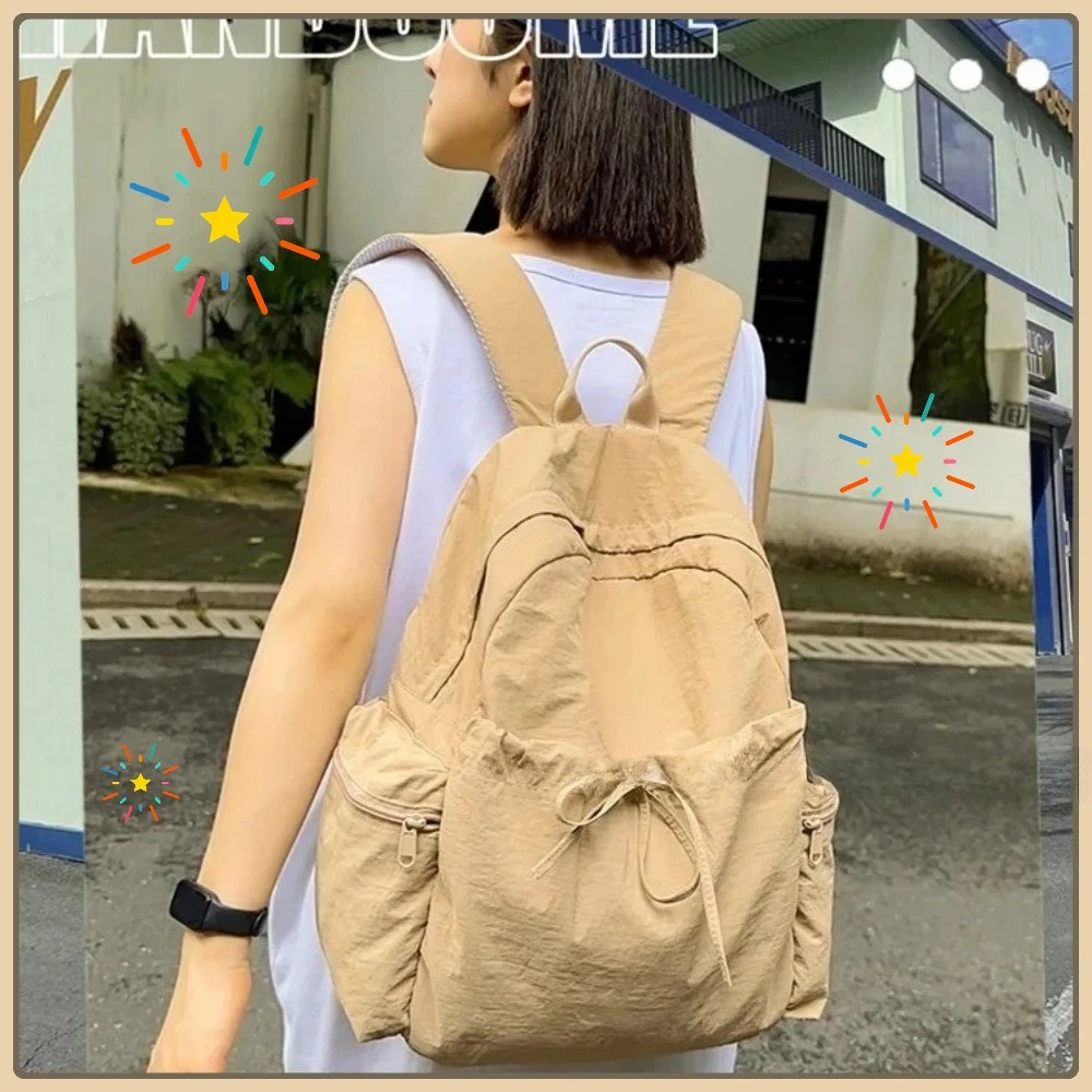 

Waterproof Student School Backpack Large Capacity Nylon Bow Students Schoolbag Lightweight Fashion Tote School Bag Boys Girls