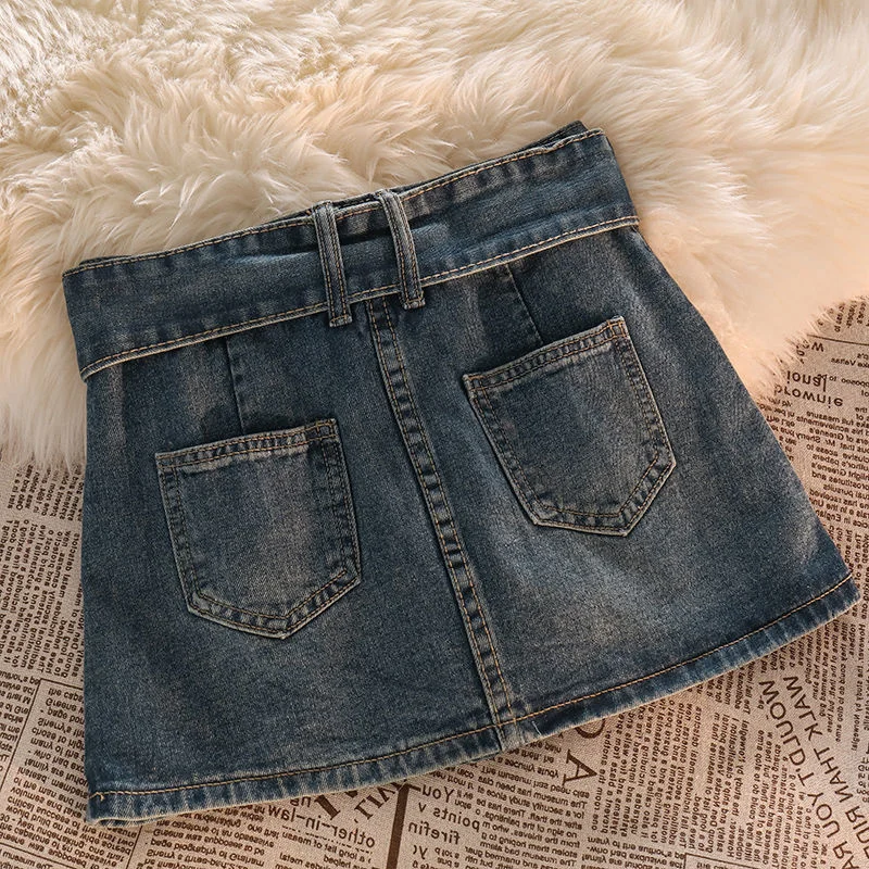Vintage Mini Jeans Skirts 2025 Korean Fashion High Waist Gothic A-line Denim Skirt Summer Women Streetwear Y2K Shorts Skirts