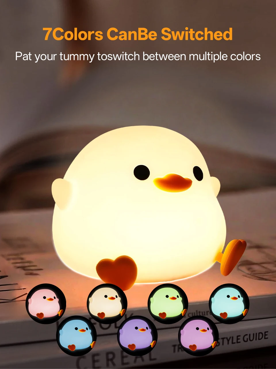 KFV Cute Pear Night Light 7-Color Dimmable Touch-Controlled Night Light Silicone Stress Reducing Pat Duck Lamp USB Rechargeable