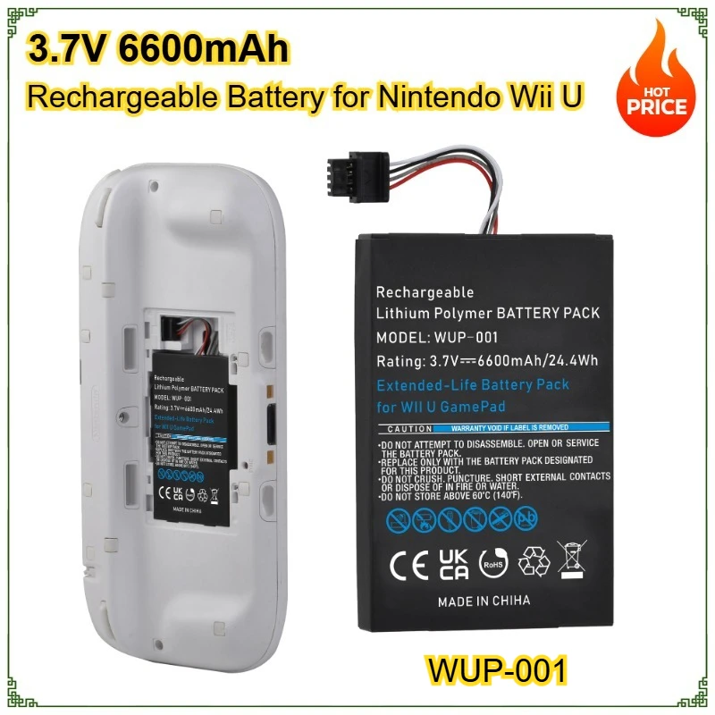 

Литий-ионная аккумуляторная батарея для геймпада Wii U, 6600 мАч для беспроводного контроллера геймпада Nintendo Wii U WUP-012 WUP-010, 24,4 Втч