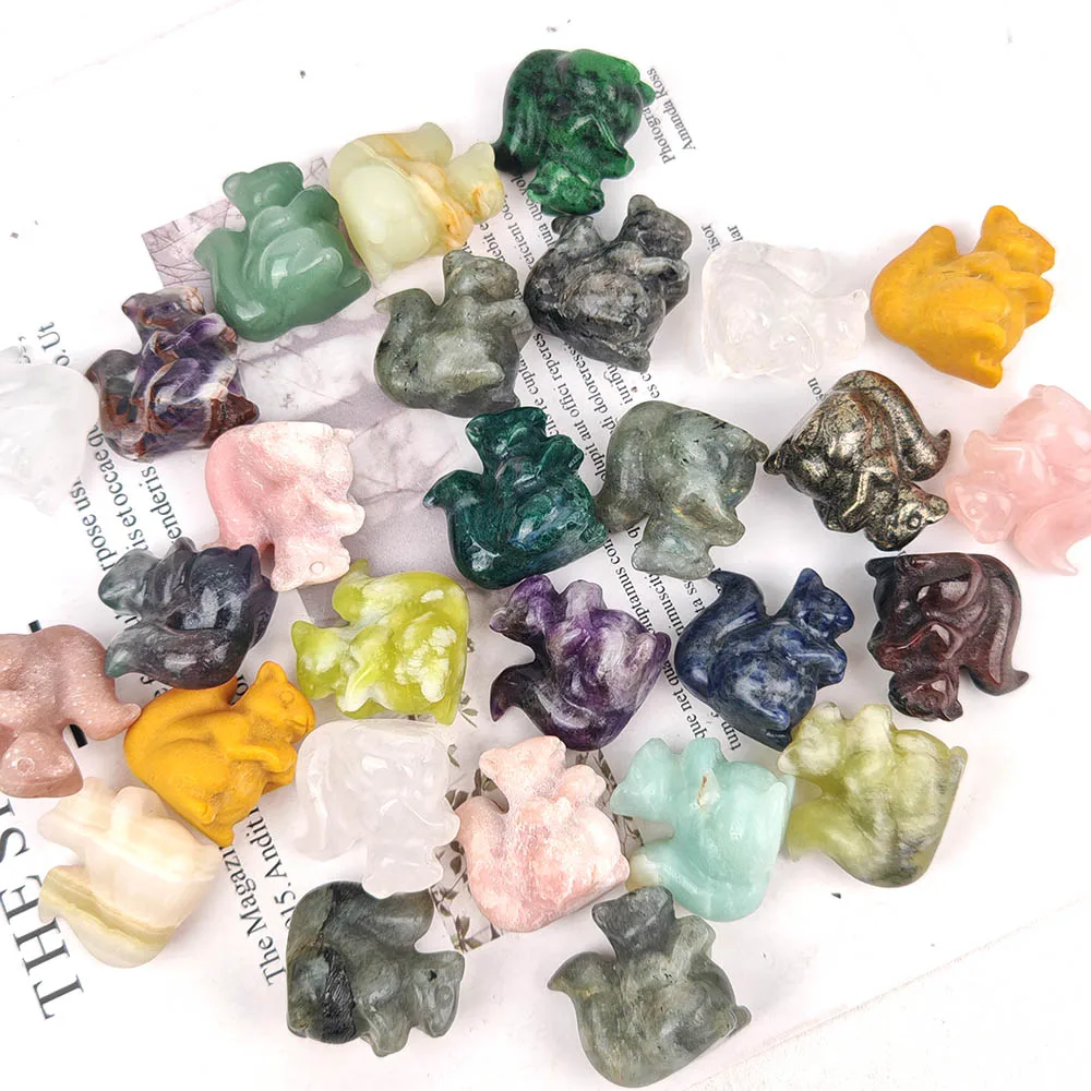 كريستال تمثال الكريستال الطبيعي لطيف السنجاب تمثال منحوتة باليد مصقول الحيوان ديكور عارية حجر الحيوان تمثال كريستال هدية