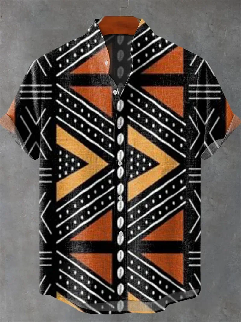 جديد الرجال العرقية نمط ثلاثية الأبعاد طباعة الأساسية قميص هاواي عطلة حفلة قميص الكتان التلبيب الشاطئ قمصان قصيرة الأكمام ملابس خارجية