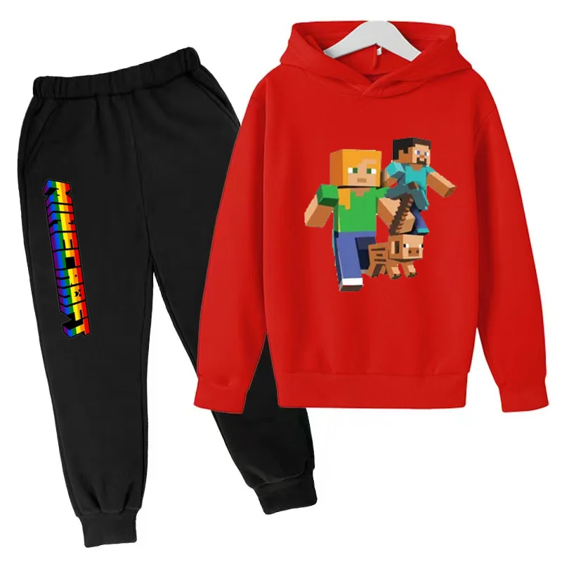 Bambini Primavera Autunno Nuovo Casual Cartoon Stampa 2 pezzi Felpa con cappuccio + Pantaloni da jogging Tute 3-12 anni Ragazzi Ragazze Abiti Abbigliamento per bambini