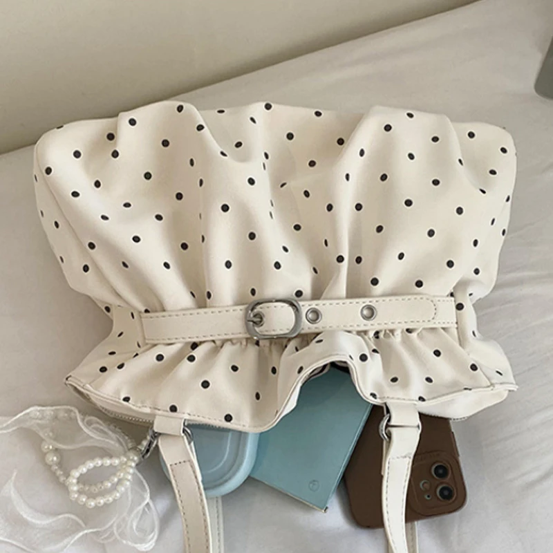 

Polka Dot Pleated Korean Underarm Shoulder Bag, Elegant Simple Soft Cloud Handbag, Large Capacity Casual Versatile Tote Purse