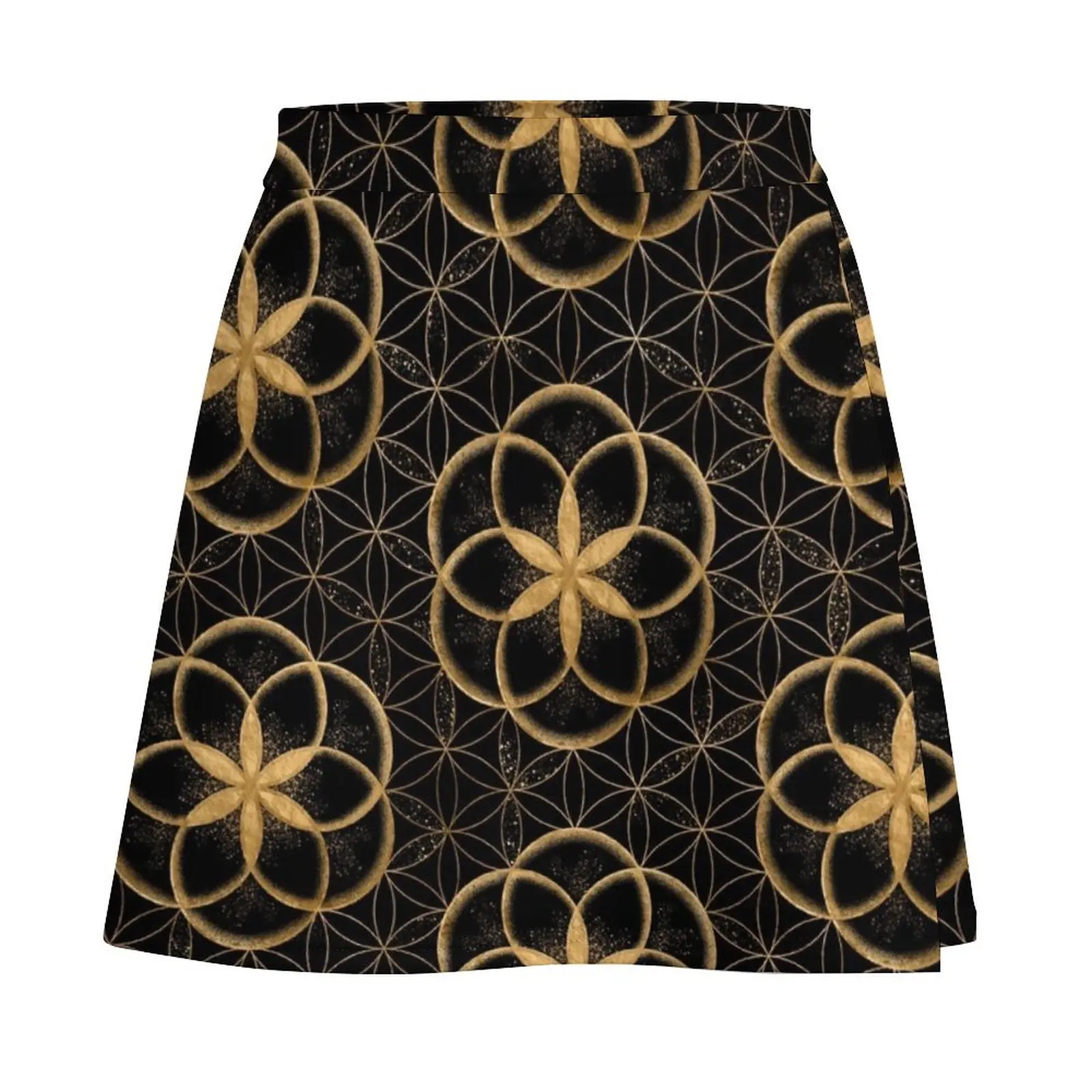 Seed of life in Flower of Life Pattern Black and Gold Mini Skirt skirts women summer 2025 skorts for women