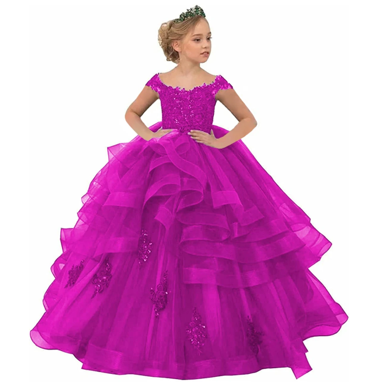 

Layered Fluffy Tulle Beaded Flower Girl Dresses Wedding Elegant Flower Child's First Eucharistic Celebration Dress for Princess