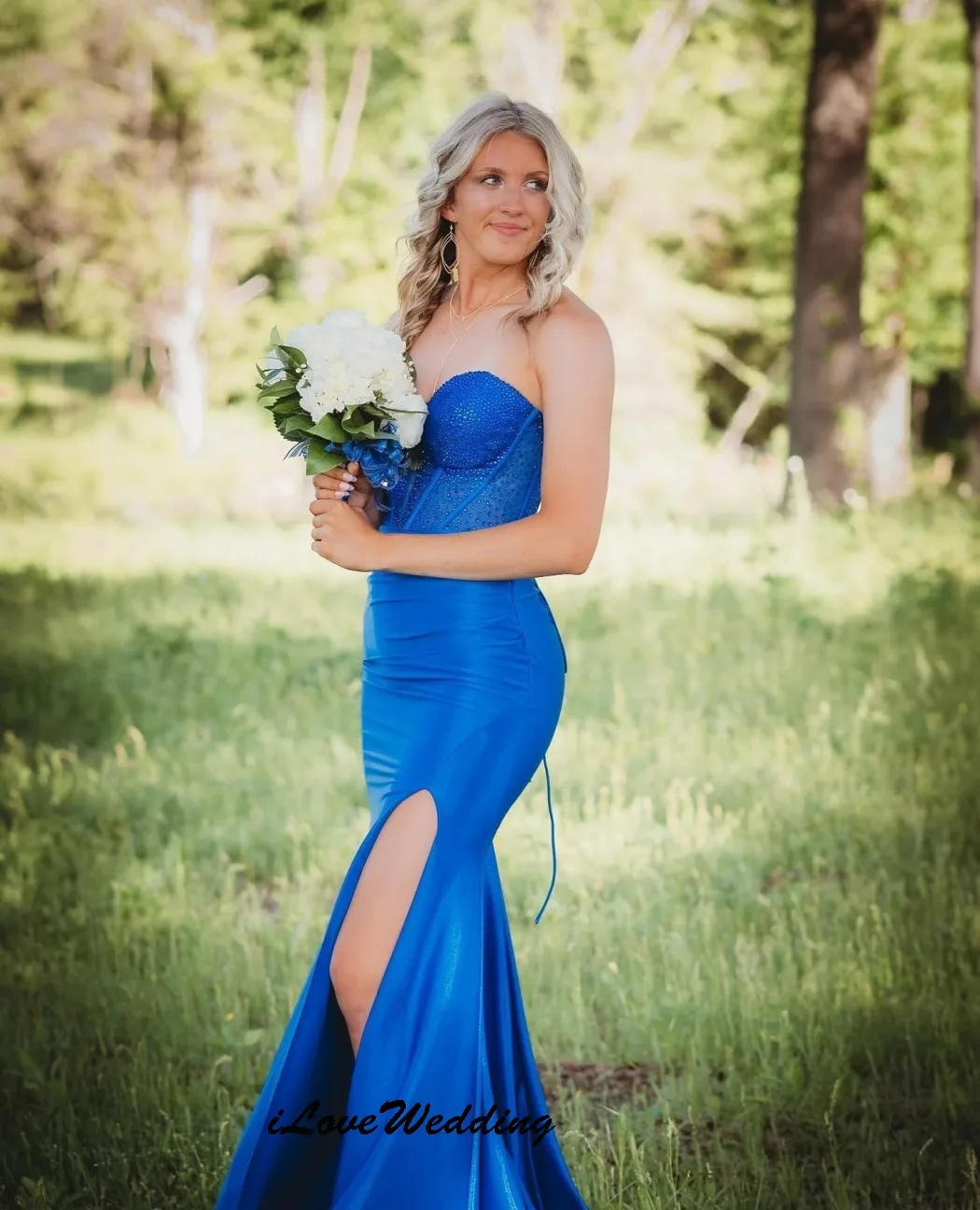 

Синие платья подружки невесты без бретелек 2025, свадебное платье русалки для женщин, платья для выпускного вечера с бисером, на шнуровке, гала-на заказ