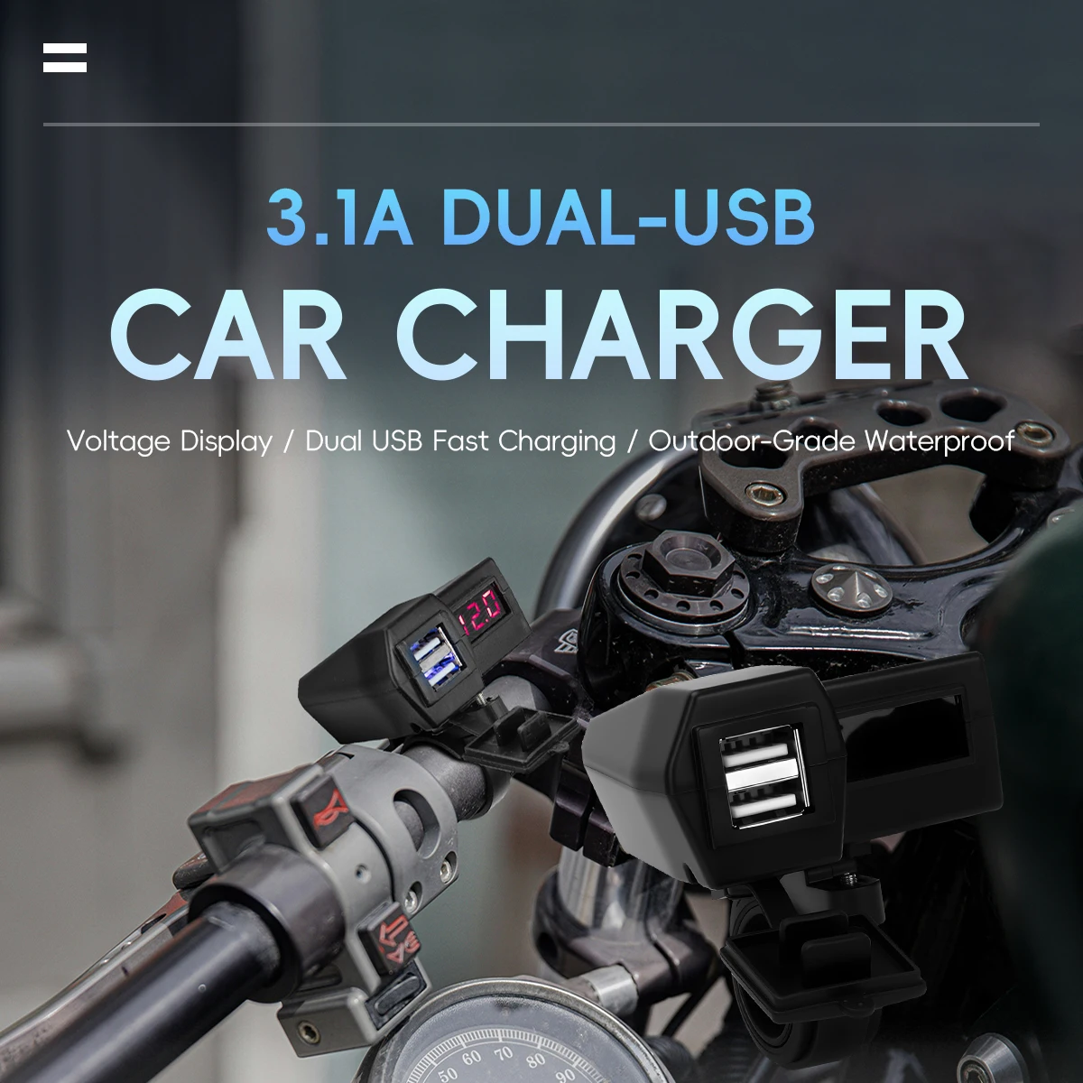 1x Motorcycle USB Fast Charger Handle Style Dual USB Socket with Switch Voltmeter Waterproof 12V Phone Power Supply Adapter Kit view 5