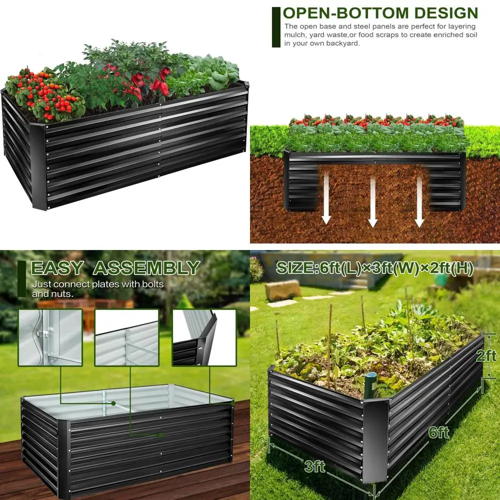 

Large Outdoor Metal Raised Garden Bed Kit, 6x3x2ft Tall Galvanized Planter Boxes for Durable Gardening