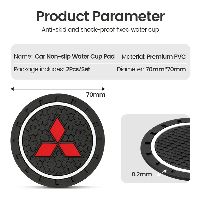 2pcs Car Coaster Water Cup Slot Non-Slip Mat Pad Emblem Interior Accessories For Mitsubishi Lancer 9 EX Outlander 3 ASX L200