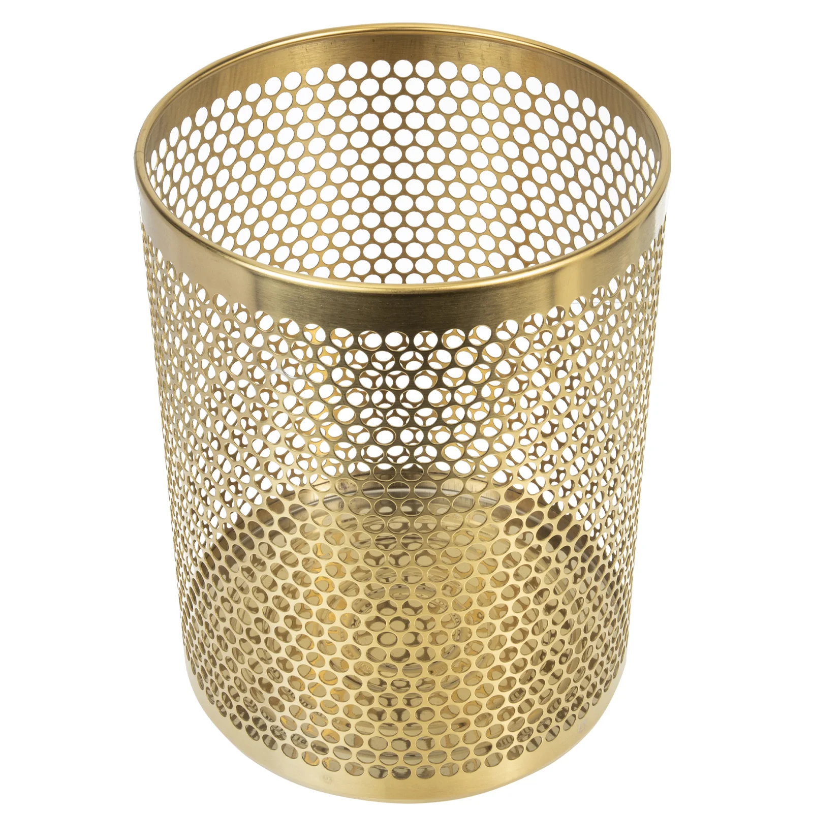 

Round Golden Trash Can Office Garbage Bathroom Stainless Steel Cans for near Desk Household Container