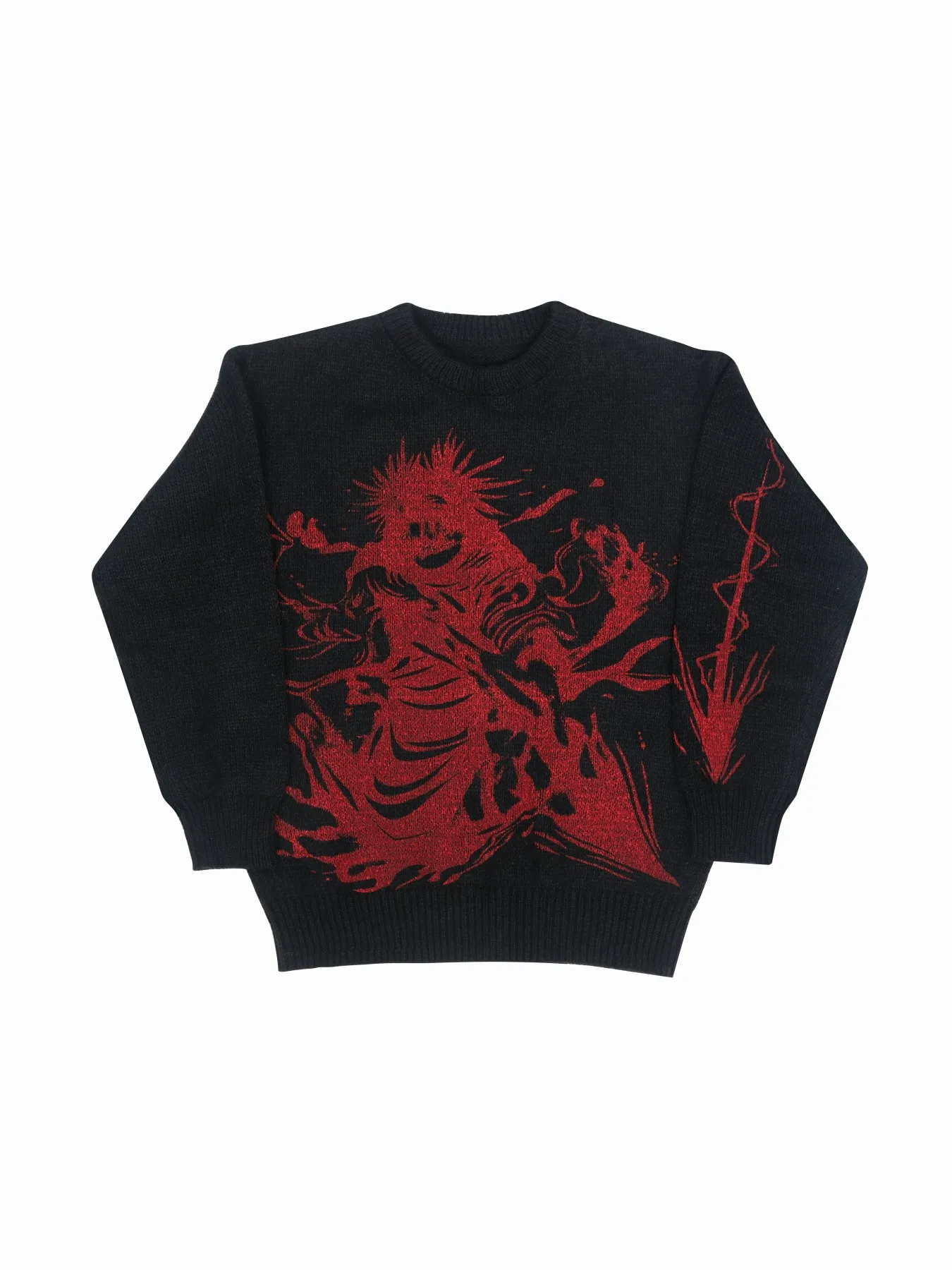 

Men's Black Red Graphic Knit Sweater Crew Neck Oversized Casual Long Sleeve Pullover Streetwear