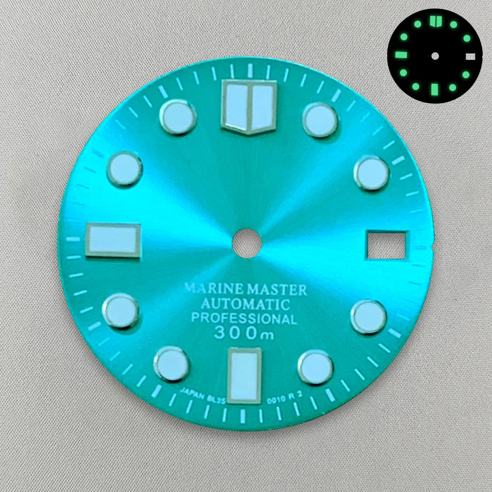 Quadrante smaltato 28.5mm S Logo adatto per NH35/NH36/4R/7S movimento verde luminoso accessori per la modifica dell'orologio