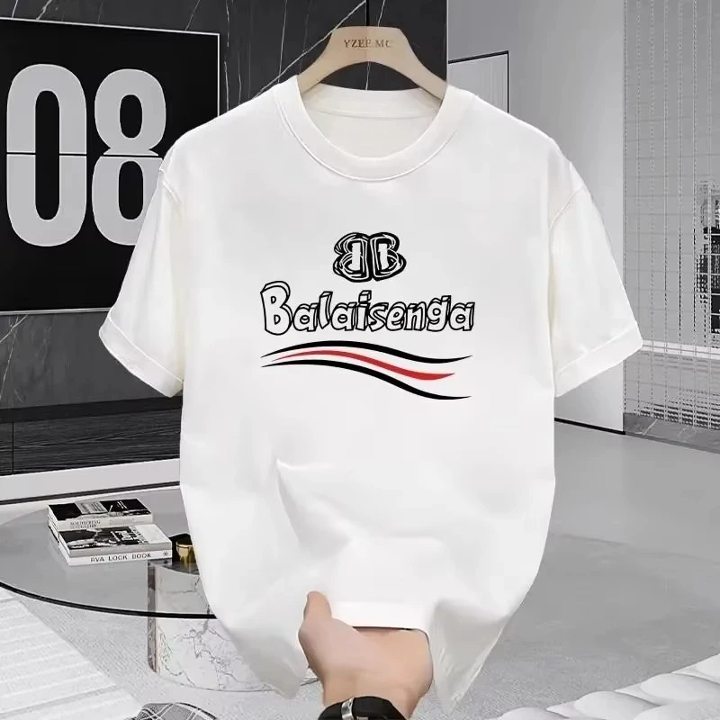 

Paris Tide Brand Summer Heavy Cotton Short-sleeved T-shirt Men and Girls Couple Crew Neck Loose Large Size T-shirt