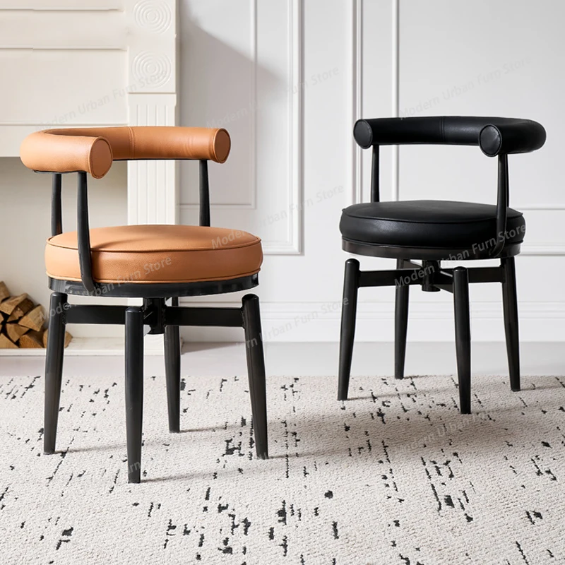 

Современные поворотные обеденные стулья с пружинным сиденьем, стильные кожаные стулья для кафе со стальным каркасом, кухонные стулья для гостиной