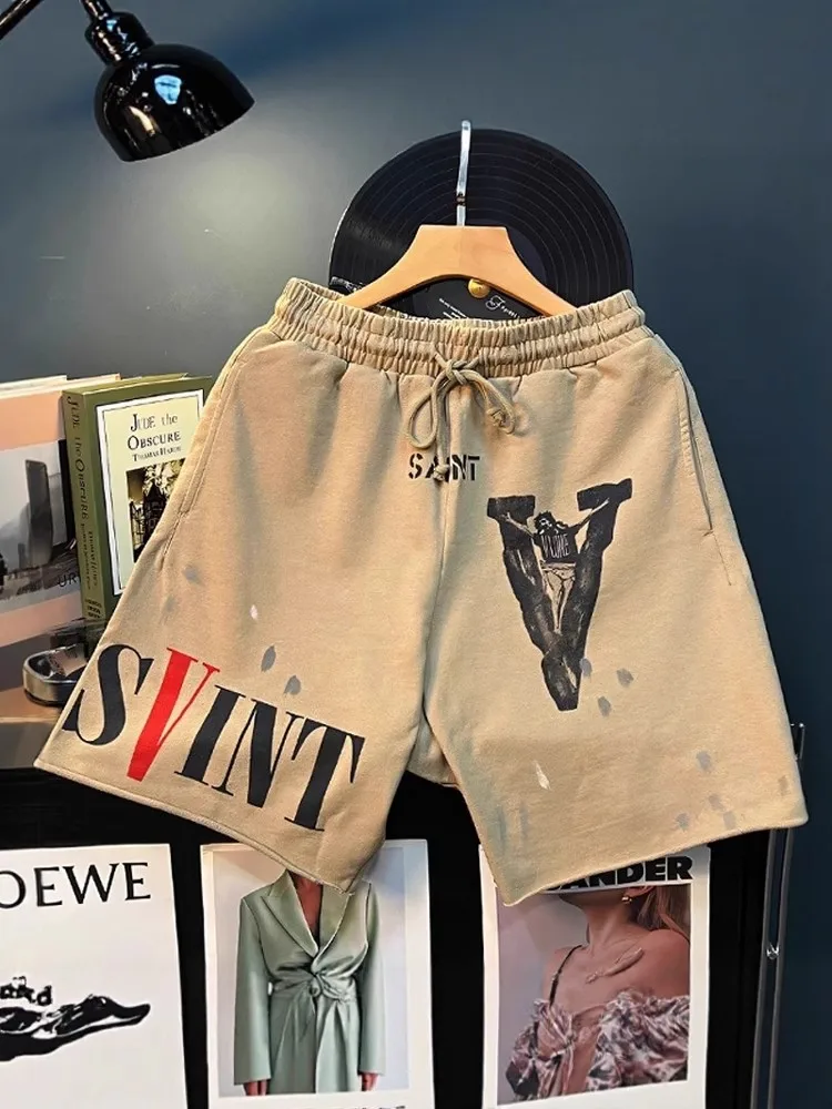 

Новые летние мужские спортивные леггинсы свободного кроя с эластичным поясом и рваным низом, молодежная мода