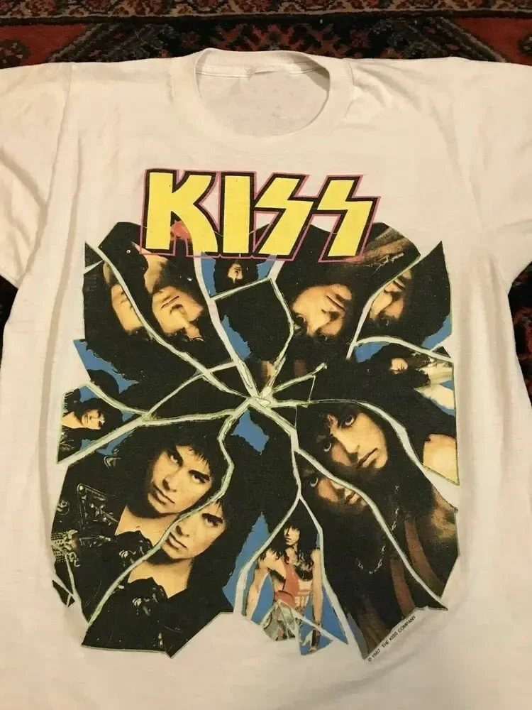 Rare Kiss Crazy Nights Concert Tour Rock Metal Gene Paul Vintage Shirt heavyweight Round Neck Casual T-shirts Short Sleeve Summe