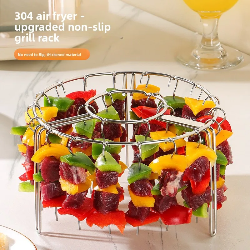Stainless Steel Vertical Grill Rack String Grill Detachable Skewer Holder 12/24/49 Baking Needle for Air Fryer Accessory