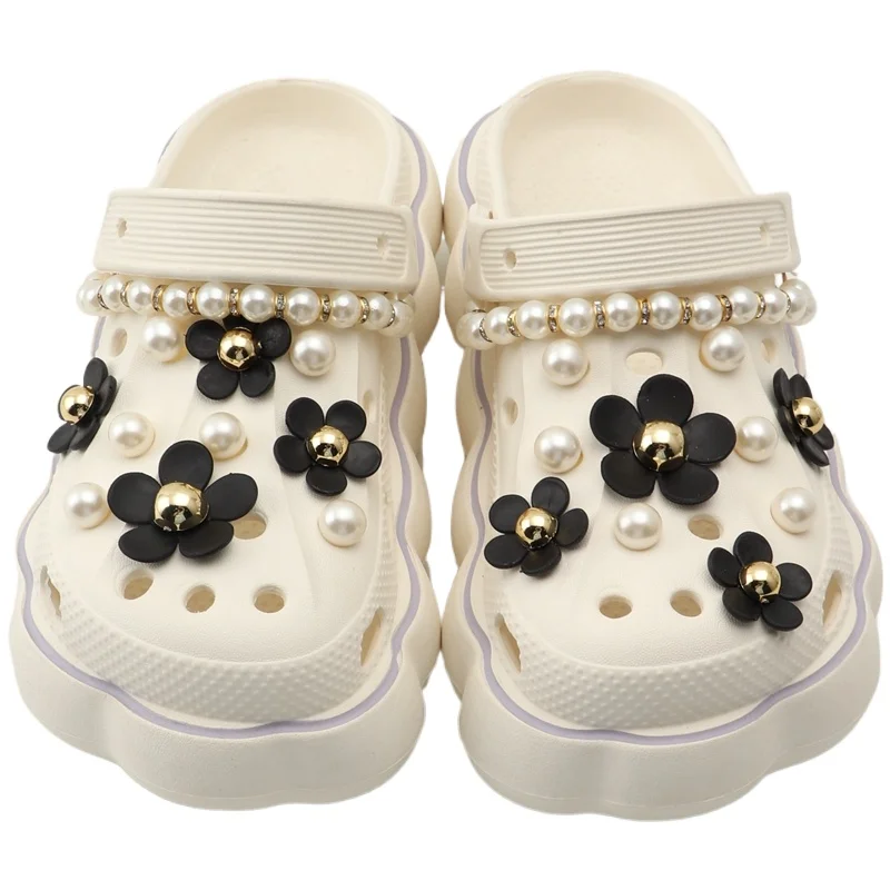 

1Set Fashion Pearl flower Shoe Charms Set Pearl Shoes Chain Advanced Shoe Decorations DIY Detachable buckle Shoes accessories