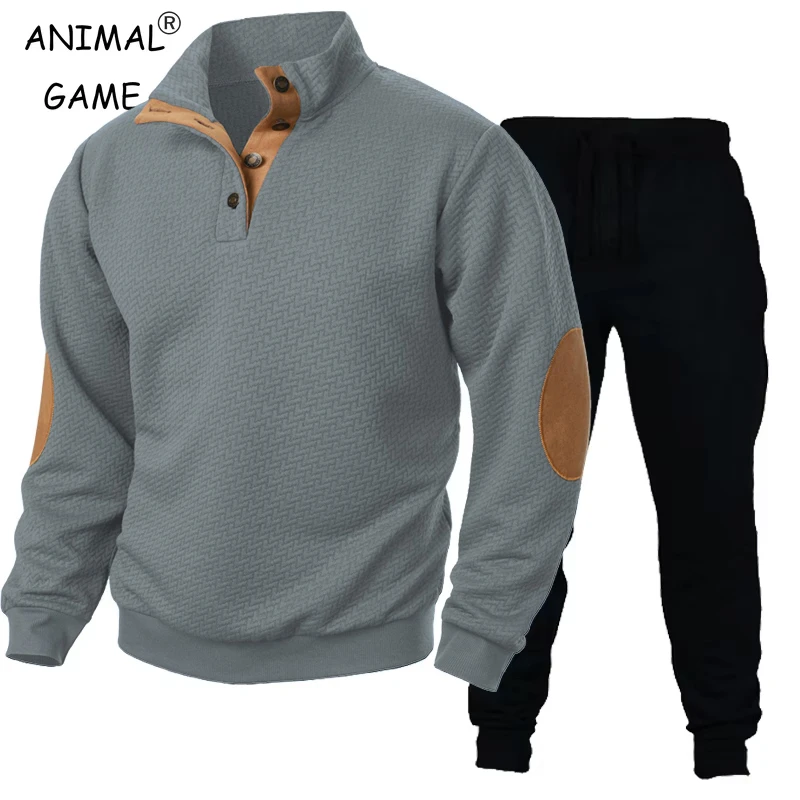 New Men\'s Casual Sweatshirt Casual Long Sleeve Set Button Pullover Sweatshirts autumn Outdoor Streetwear for Men 2 Piece Suit