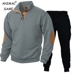 New Men's Casual Sweatshirt Casual Long Sleeve Set Button Pullover Sweatshirts autumn Outdoor Streetwear for Men 2 Piece Suit