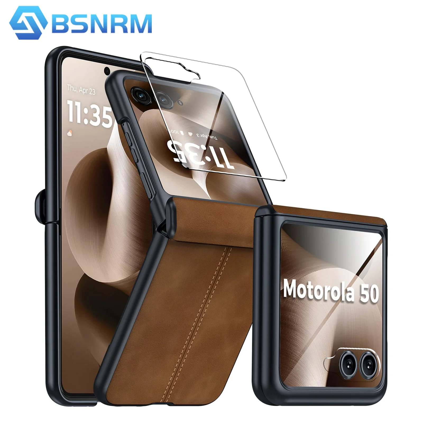 

for Motorola Razr 70 2026/60 2025/Razr 50 2024 Phone Case,with Screen Protector,Thin PU Leather Matte PC Shockproof Case-Brown