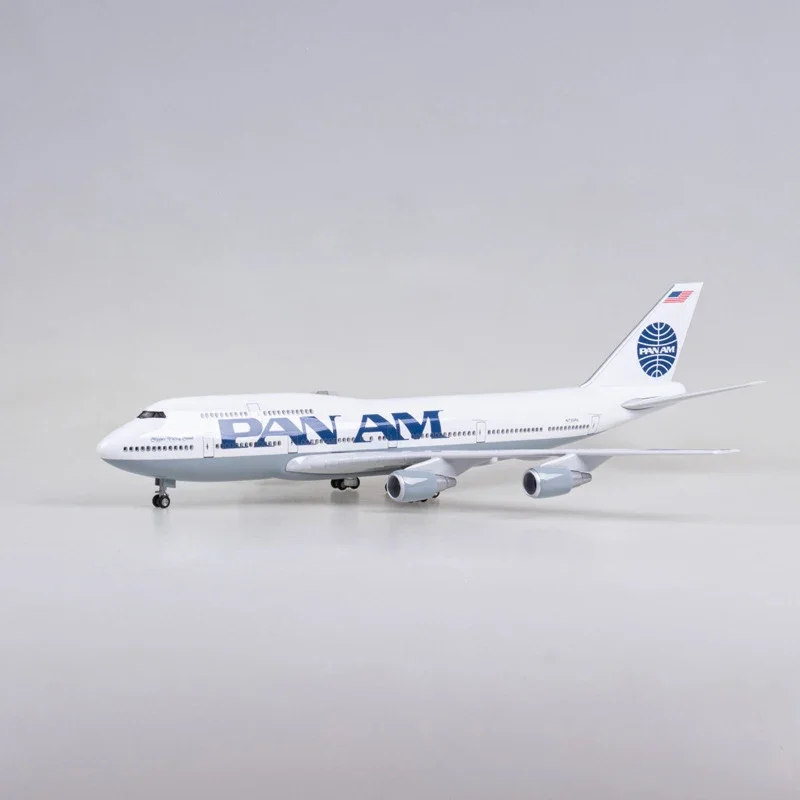 1/150 Scale 47cm Airplane 747 B747 Aircraft PAN AM Airline Model W Light and Wheel Diecast Resin Plane For Collection