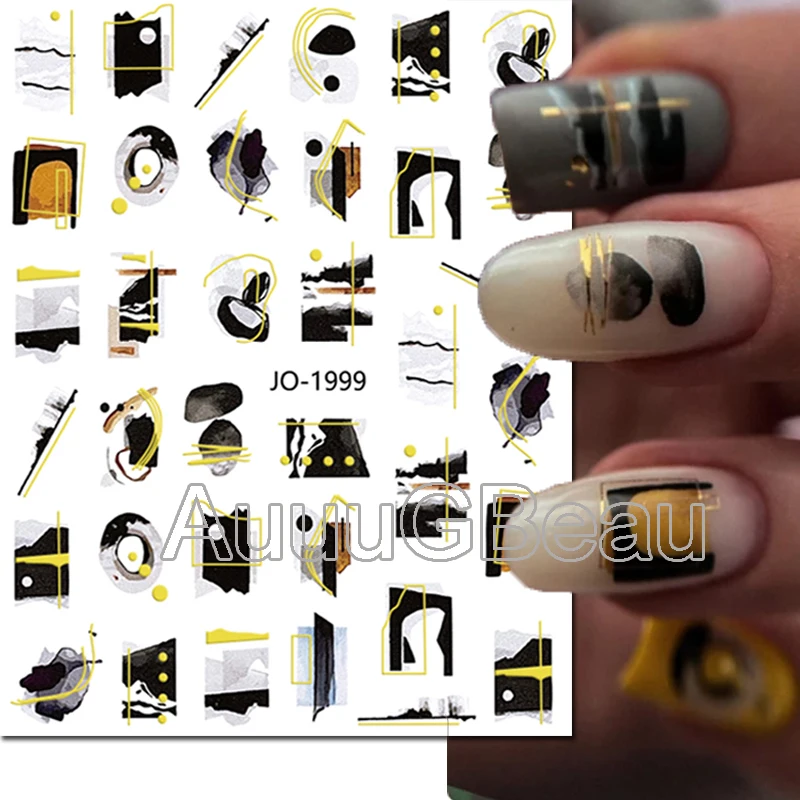 3d Nail Art Decals Golden Lines Blooming Smokes Mables Adhesive Sliders Nail Stickers Decoration For Manicure