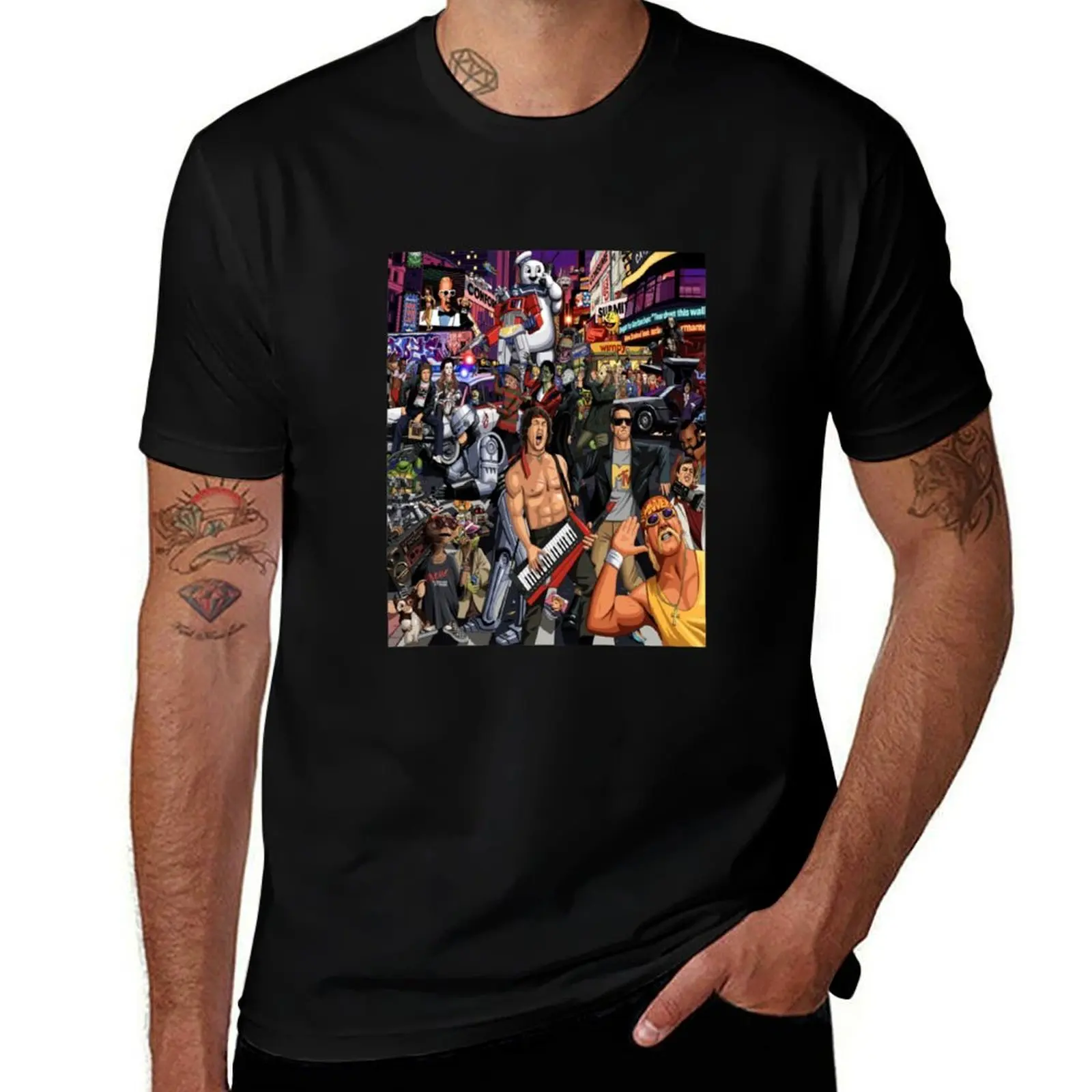 Cartoon Movie Music Collage Mosaic Vintage 80's T-Shirt Casual Daily Graphic Tee
