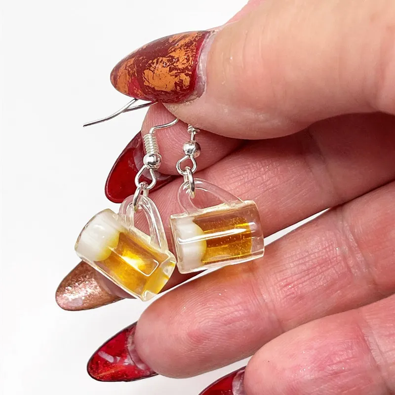 Mini Beer Cola Glass Women\'s Earrings Creative Simulation 3D Wine Glass Resin Accessorie Handmade Jewelry Gifts for Her