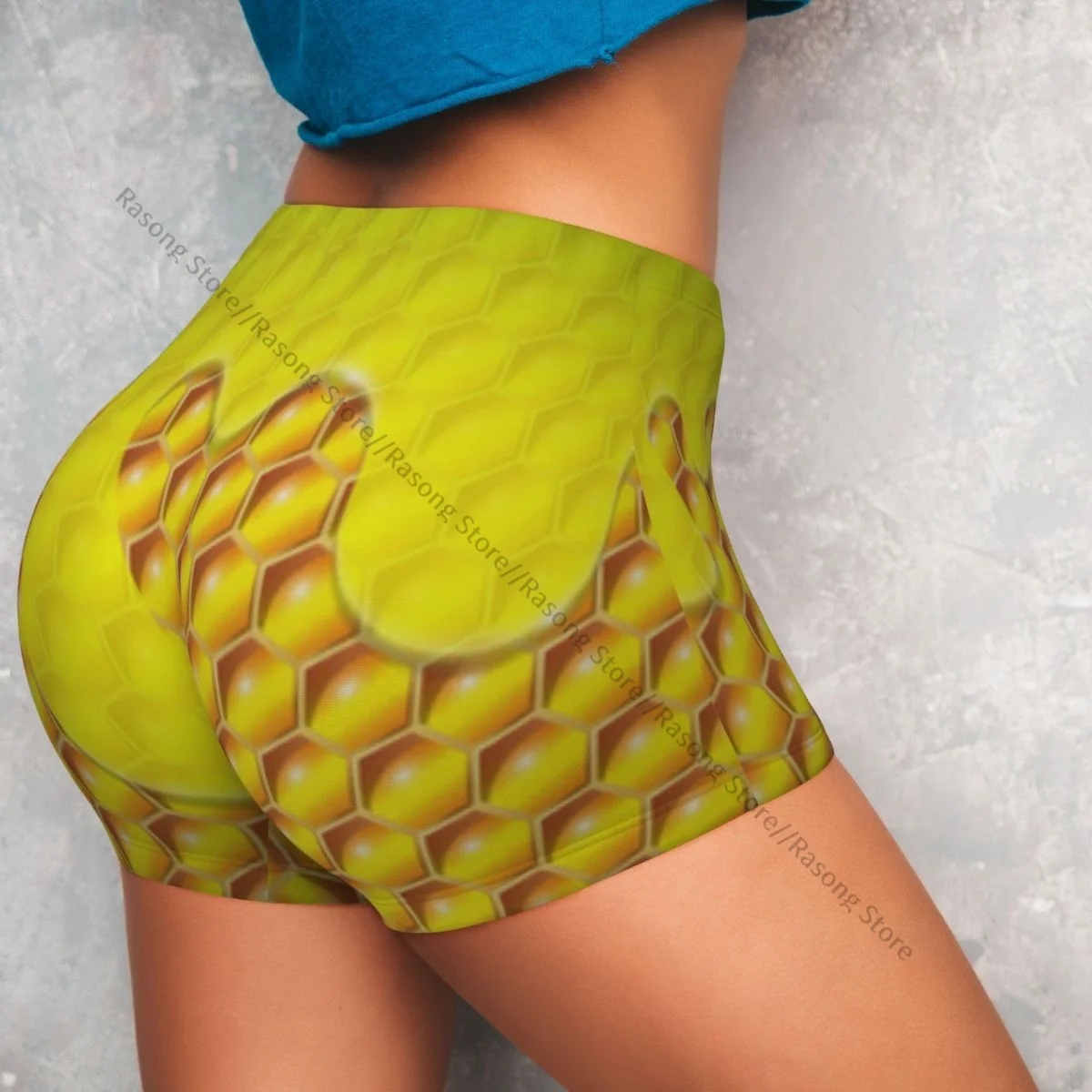 Push Up Short Elasticity Scrunch Butt Honeycomb And Honey Drips Running Shorts Sports Shorts Womens Clothes Gym
