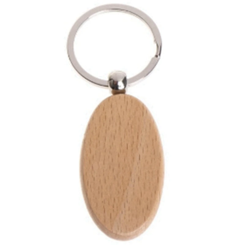 

300Pcs Blank Oval Ellipse Wooden Key Chain DIY Promotion Keychain Pendant Keyring Tags Promotional Gifts