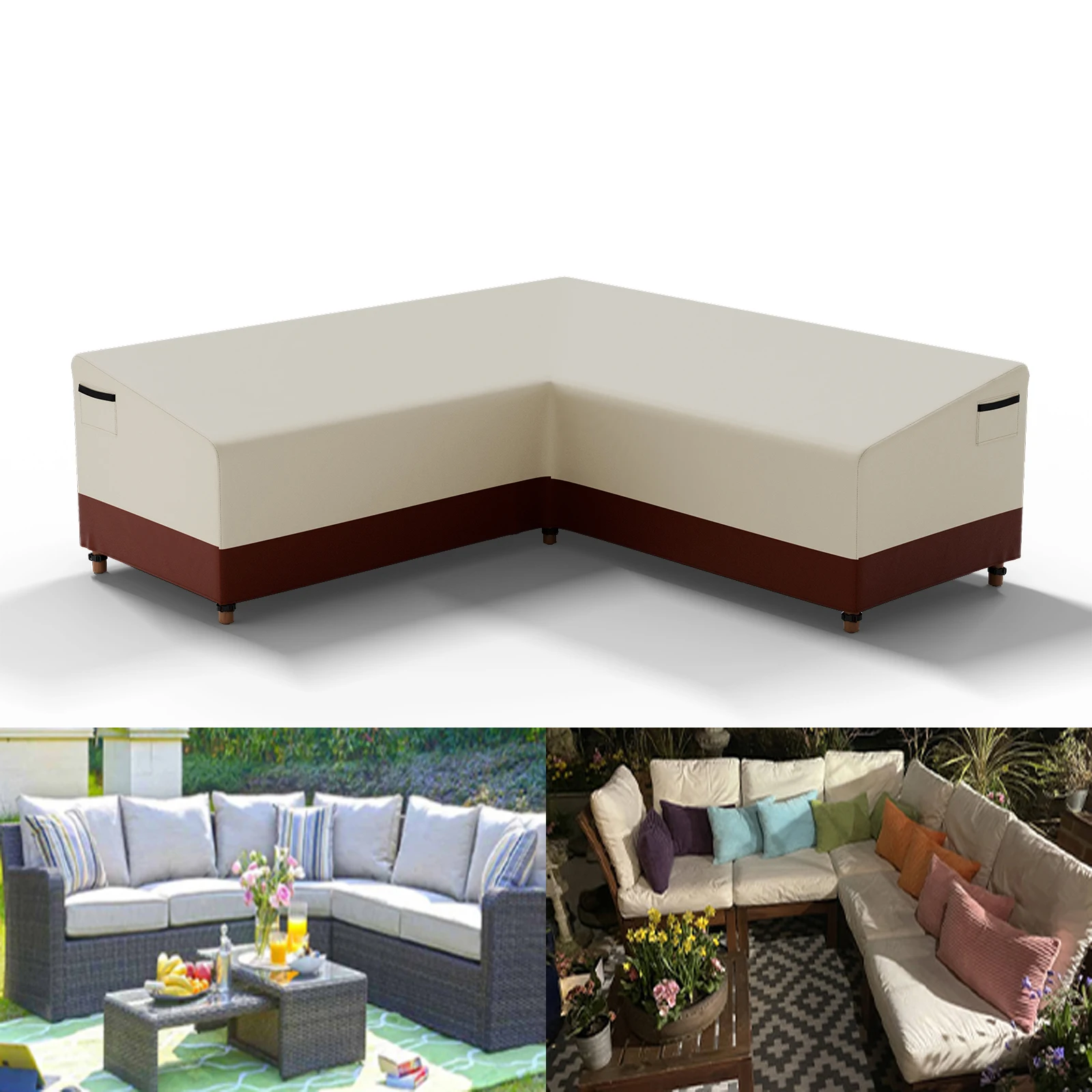 420D Outdoor V-Shaped Heavy Sofa Cover Duty Sectional Lawn Patio Furniture Cover Waterproof Sturdy  Patio Sectional Couch Cover