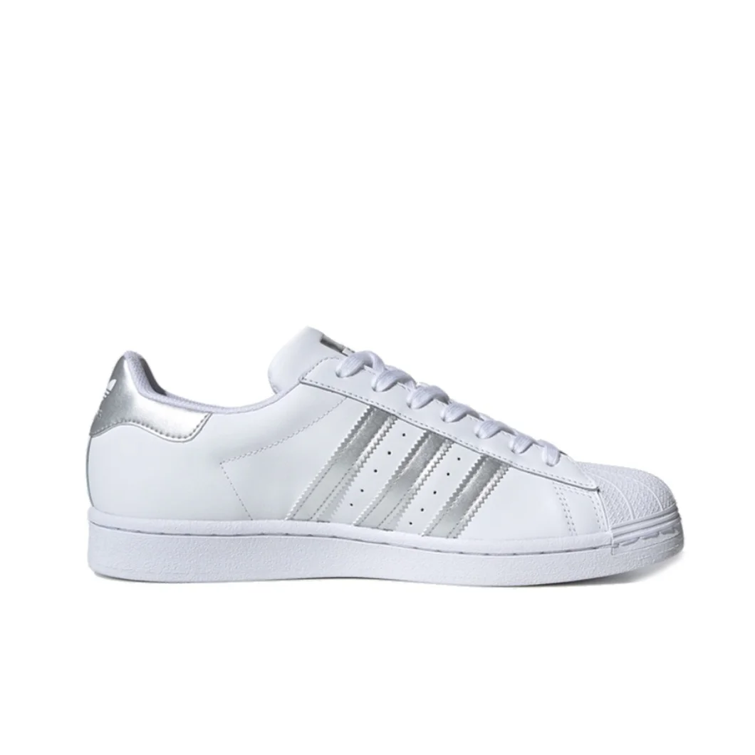 adidas originals SUPERSTAR men's and women's comfortable, non-slip, wear-resistant low-top boardshorts Bright white silver