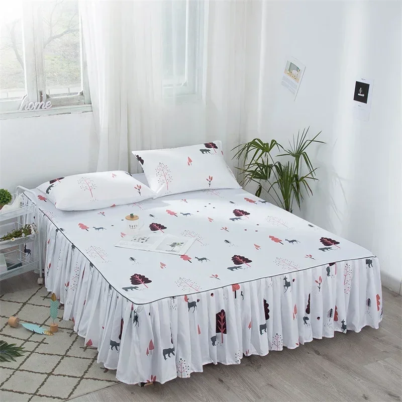 Fashion Home Pleated Dust Bed Cover with Bed Skirt Queen Size Fade Resistant Bedspread Soft Single Double Bedsheet No Pillowcase