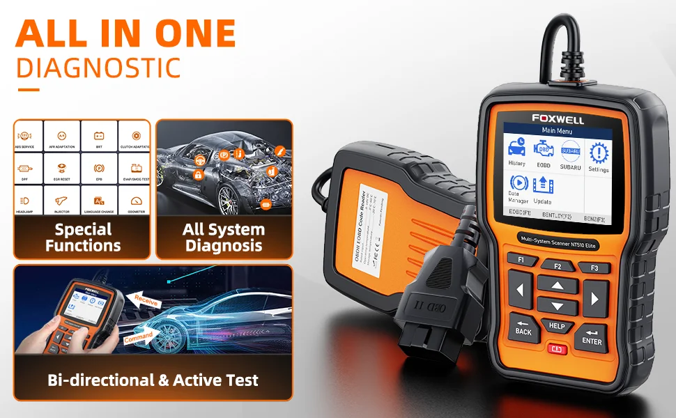 FOXWELL NT510 Elite for Porsche Car Diagnostic Car OBD2 Scanner All System Bi-Directional Diagnostic Tools Oil Reset EPB SAS TPS
