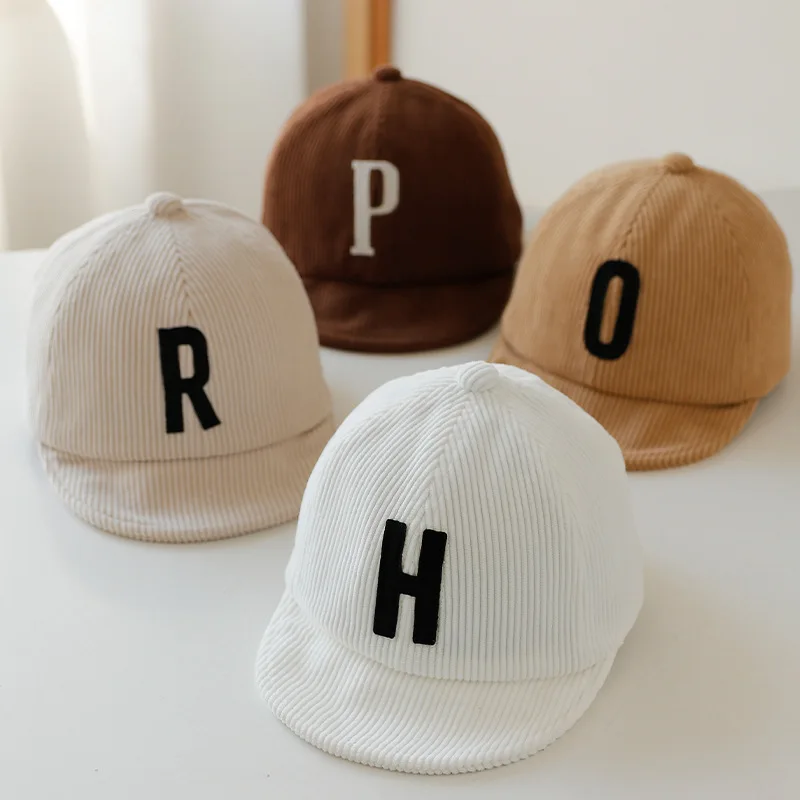 Corduroy Letter Baby Baseball Cap Soft Brim Toddler Kids Peaked Caps Spring Autumn Solid Infant Boys Girls Sun Hat