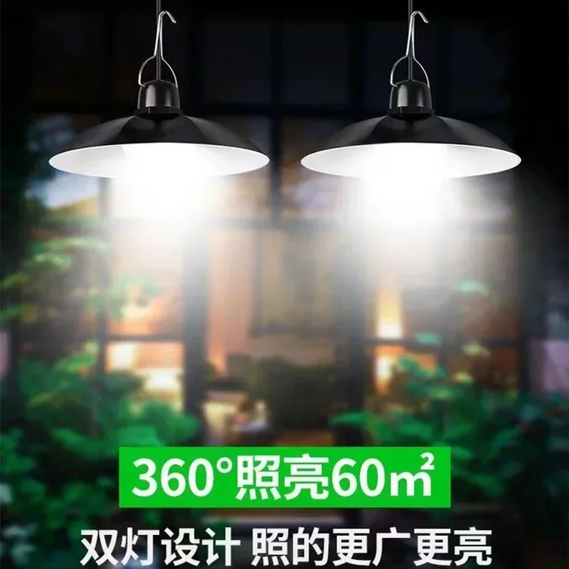 Outdoor Solar Chandelier, impermeável lâmpada LED, Double-cabeça Pendant Light, Decorações com controle remoto, Indoor Shed Roo celeiro