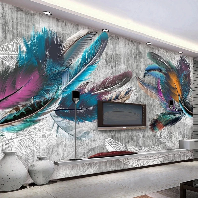 Customized 3D Retro Nordic Modern Color Feather Line Photo Wallpaper Mural Living room TV background wall bedroom restaurant 8d
