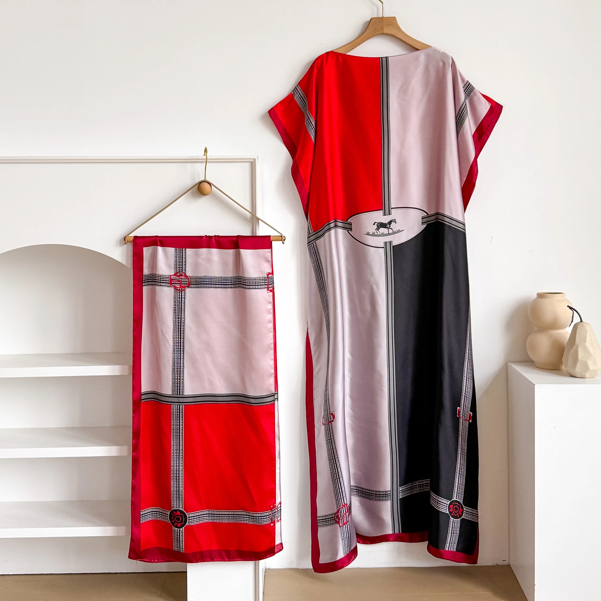 New Summer Fashion Women's Kaftan Dress with Big Scarf Loose Abaya Muslim Casual Print Shawl Robe African Style Dubai Turkey image 6