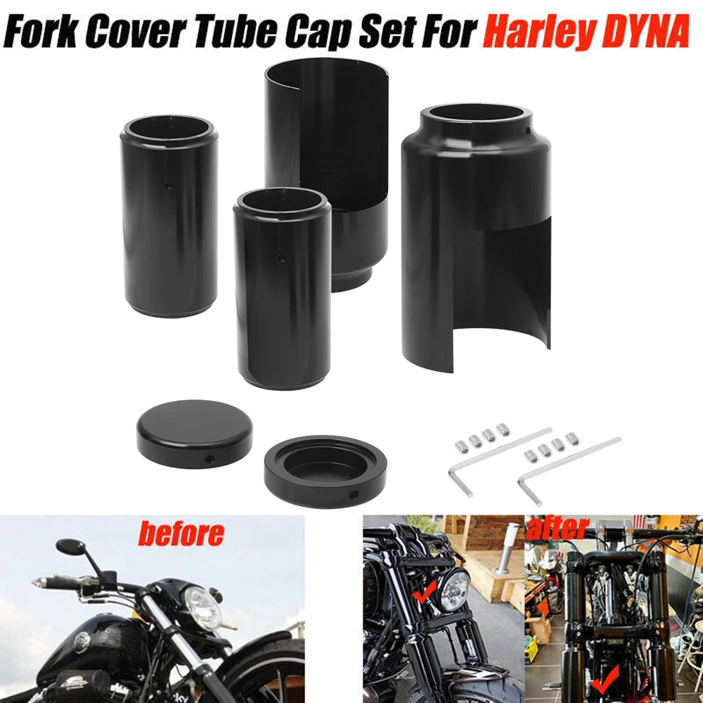 Motorcycle Black Front Fork Tube Caps Shock Absorber Cover Protective Sleeve For Harley Dyna FXD Street Fat Bob Low Rider 06-17