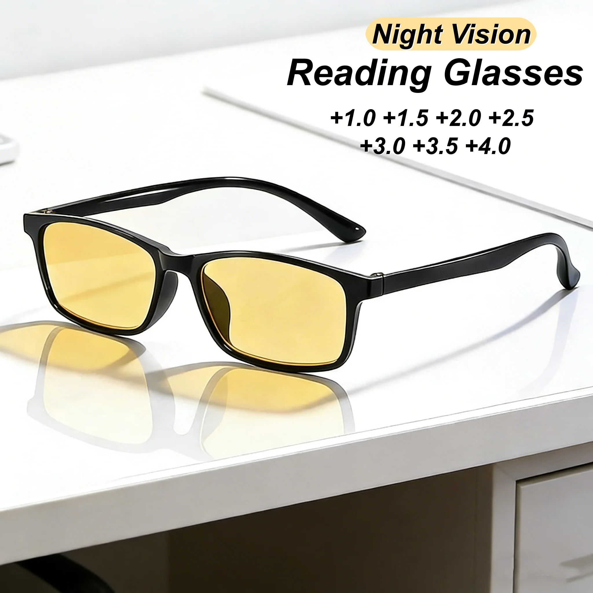 

Новые модные мужские очки для чтения с квадратной оправой и ночным видением 2026 года, ультралегкие, нейтральные, высококачественные, специальные для ночного использования