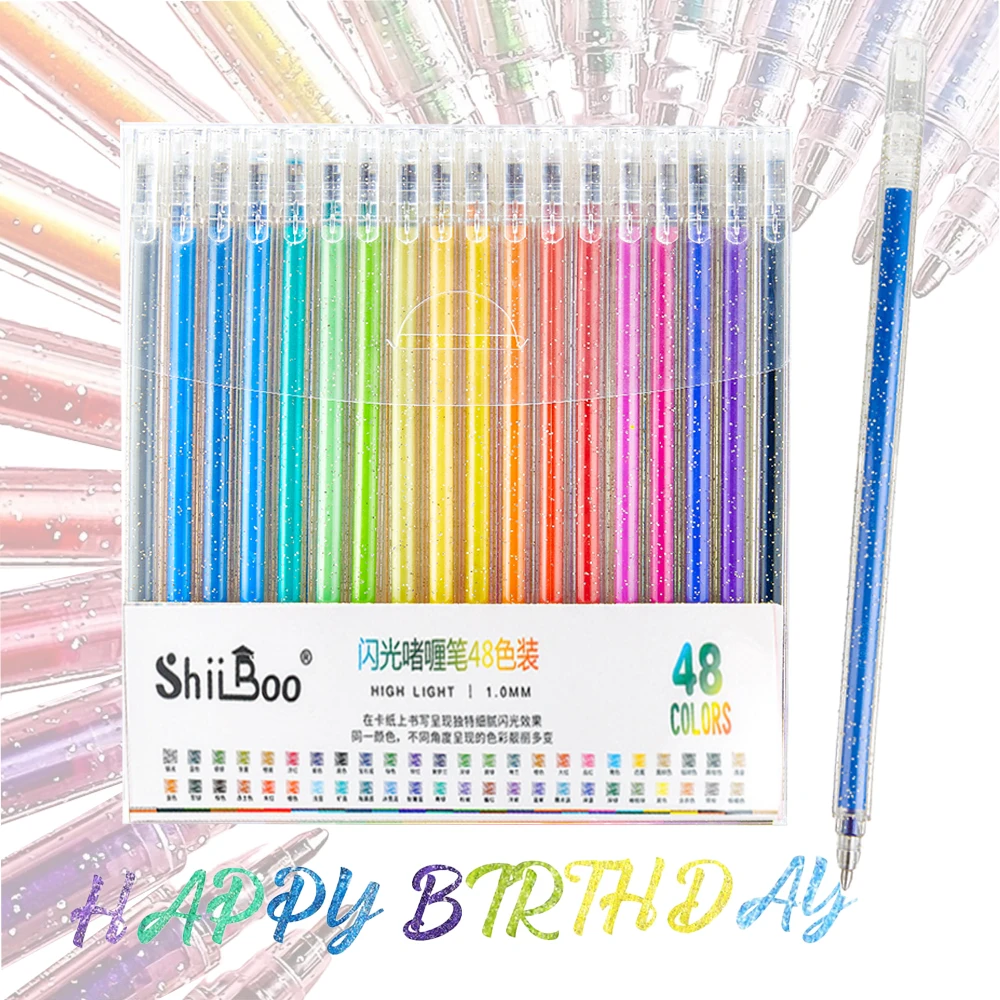 Set of 8-60 Glitter Gel Pens 1.0 mm Ballpoint Pen Long Lasti