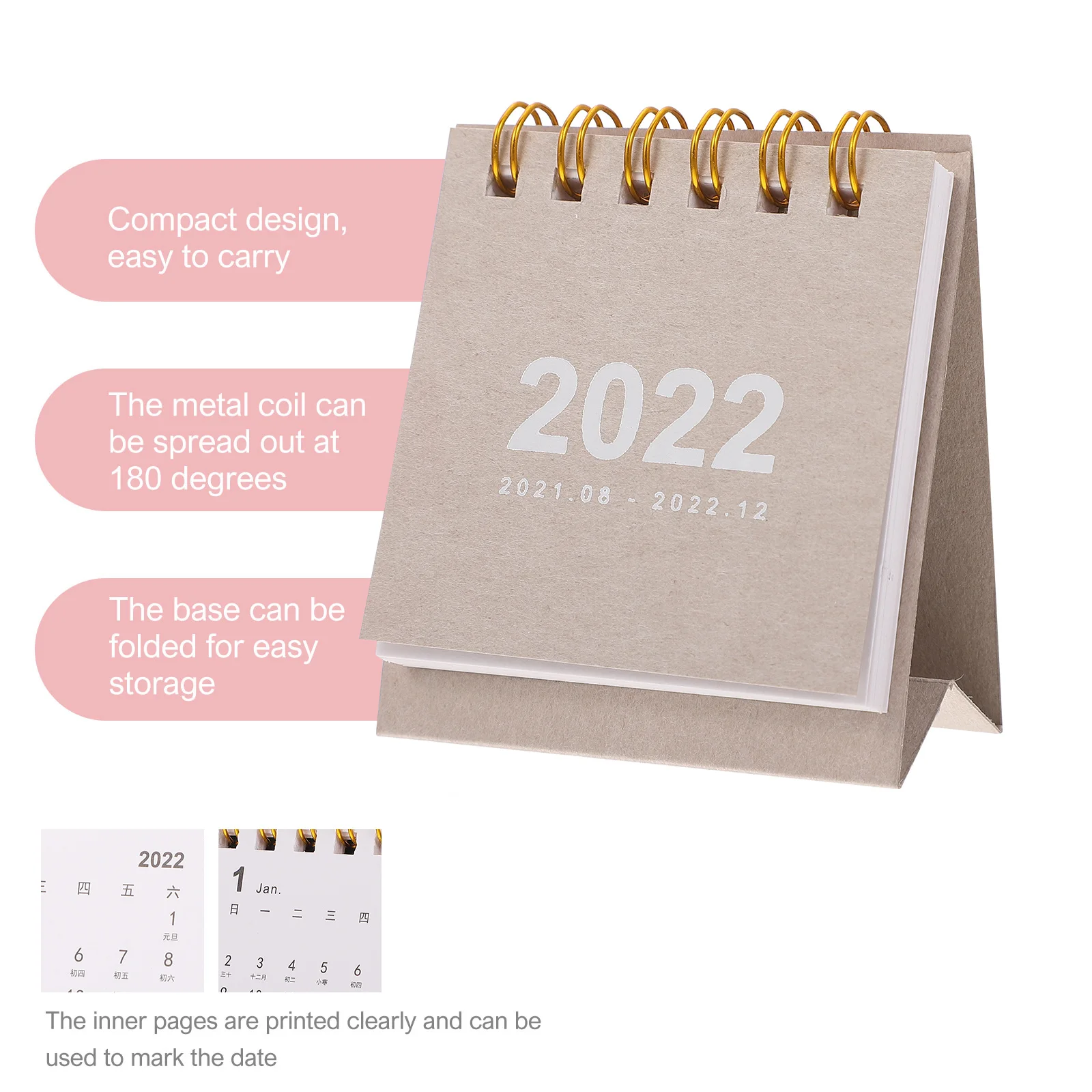 1pc Mini Desktop Calendar Premium Paper Multi-Functional Schedule Planner Table Ornament Home Decor Office Accessories 2022