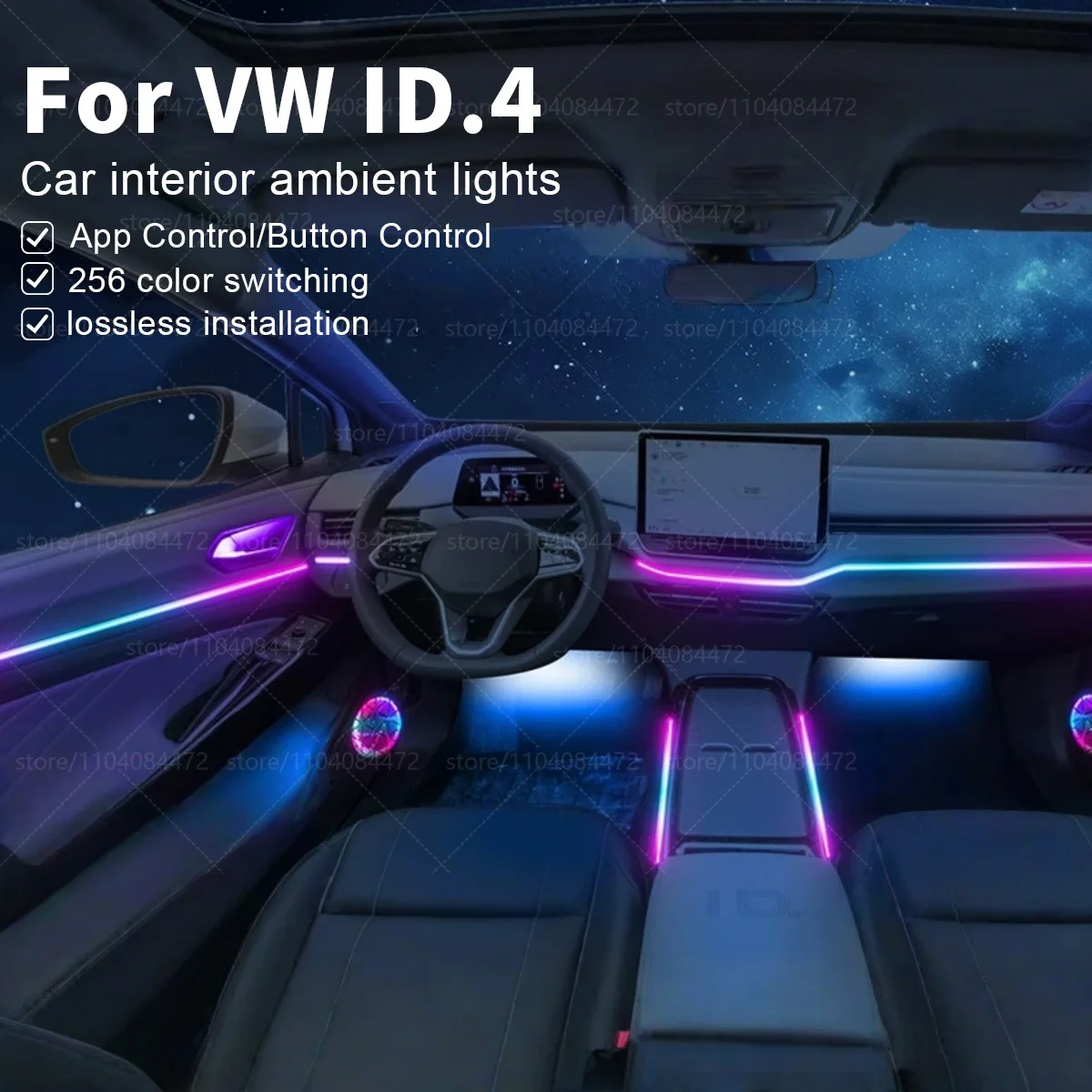 

For Volkswagen ID.4 22in1 RGB Car Interior Acrylic Car Ambient Lights RGB Hidden Acrylic Strip Decoration Atmosphere Accessories