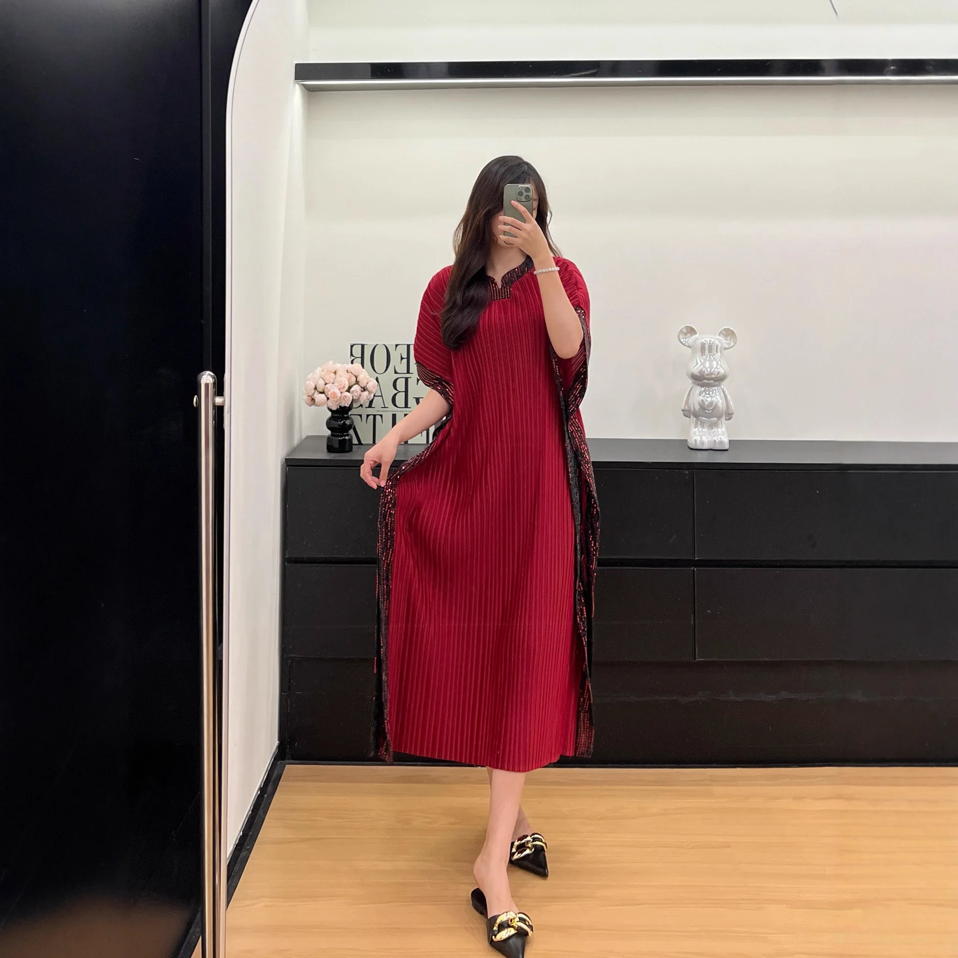 ALSEY 三宅無地ルーズ薄い無地プリーツ女性のドレス 2025 夏のファッションカジュアル百デザインセンススカート