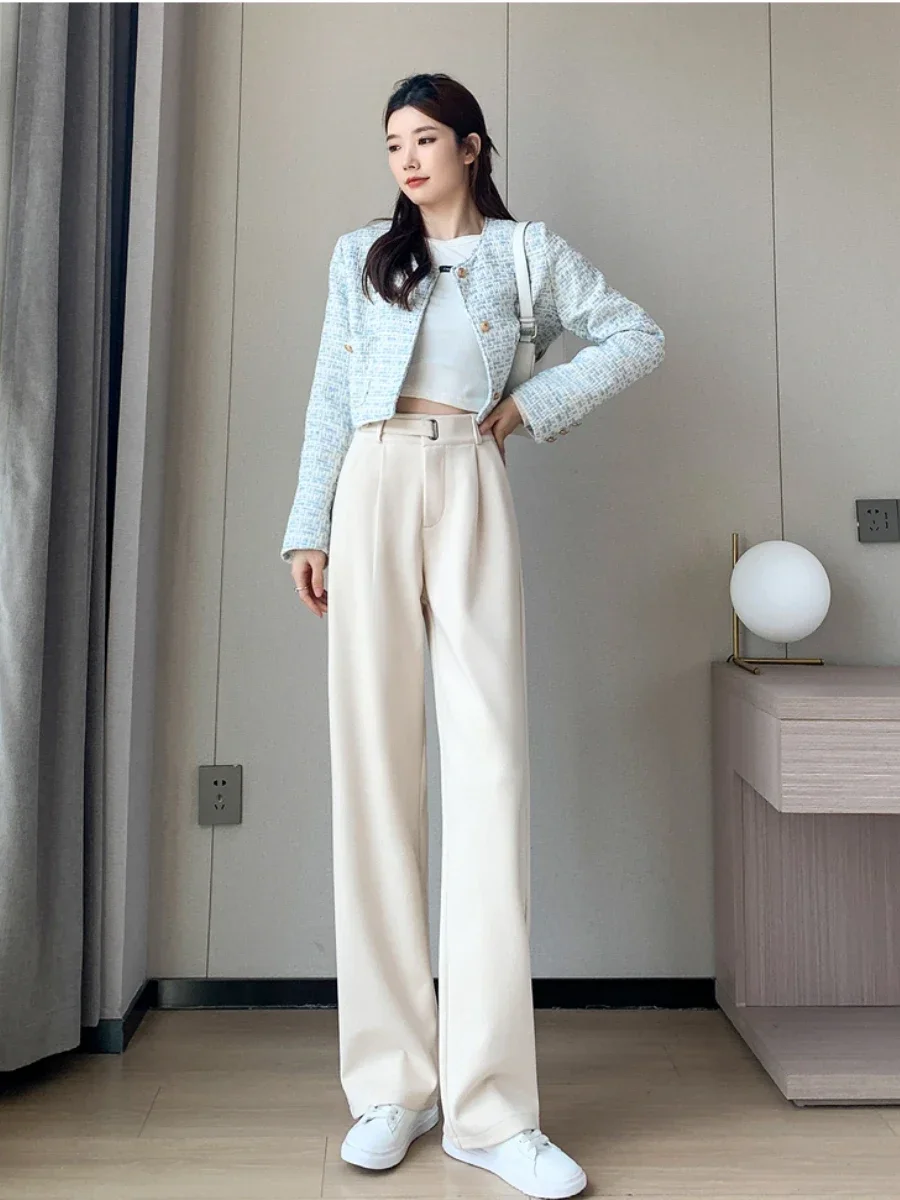 Bornladies Winter Thicken Office Ladies Trousers Women Fashion High Waist Full Length Pants Female Pleated Wide Leg Solid Pants