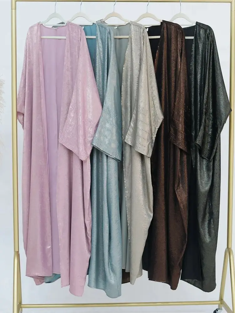 Shiny Satin Open Kimono Abaya Dubai Luxury 2024 Muslim Abayas For Women Kaftan Dress Islam Clothing Robe Femme Musulmane Caftan