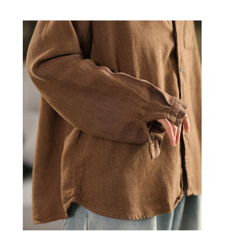 Damenhemd aus 100 % natürlichem Leinen – langärmeliges Hemd mit Kragen, Retro-elegantes Freizeit-Outfit für Outdoor-Aktivitäten, Komfort