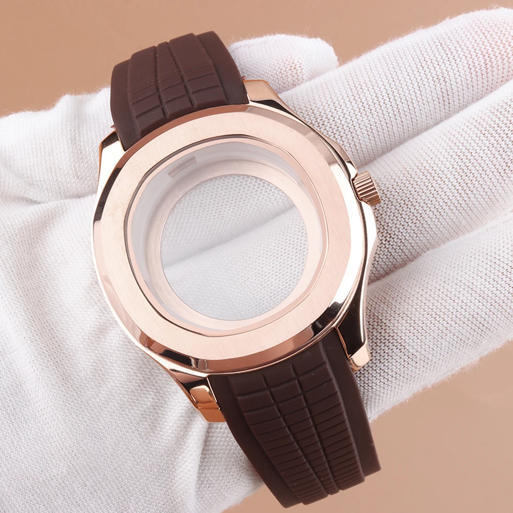 

NH35 Case Strap 42MM Rose Gold NH35 Case For Aquanaut Stainless Steel Case Fit Nautilus NH35 NH36 NH38 Movement Rubber Strapr